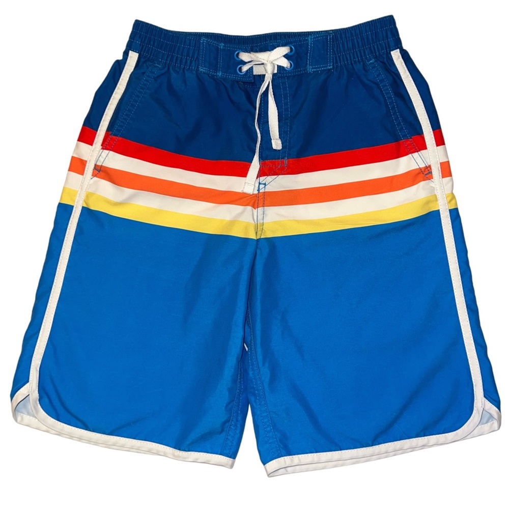 Hanna Andersson Kids Blue Swim Trunks with Stripes